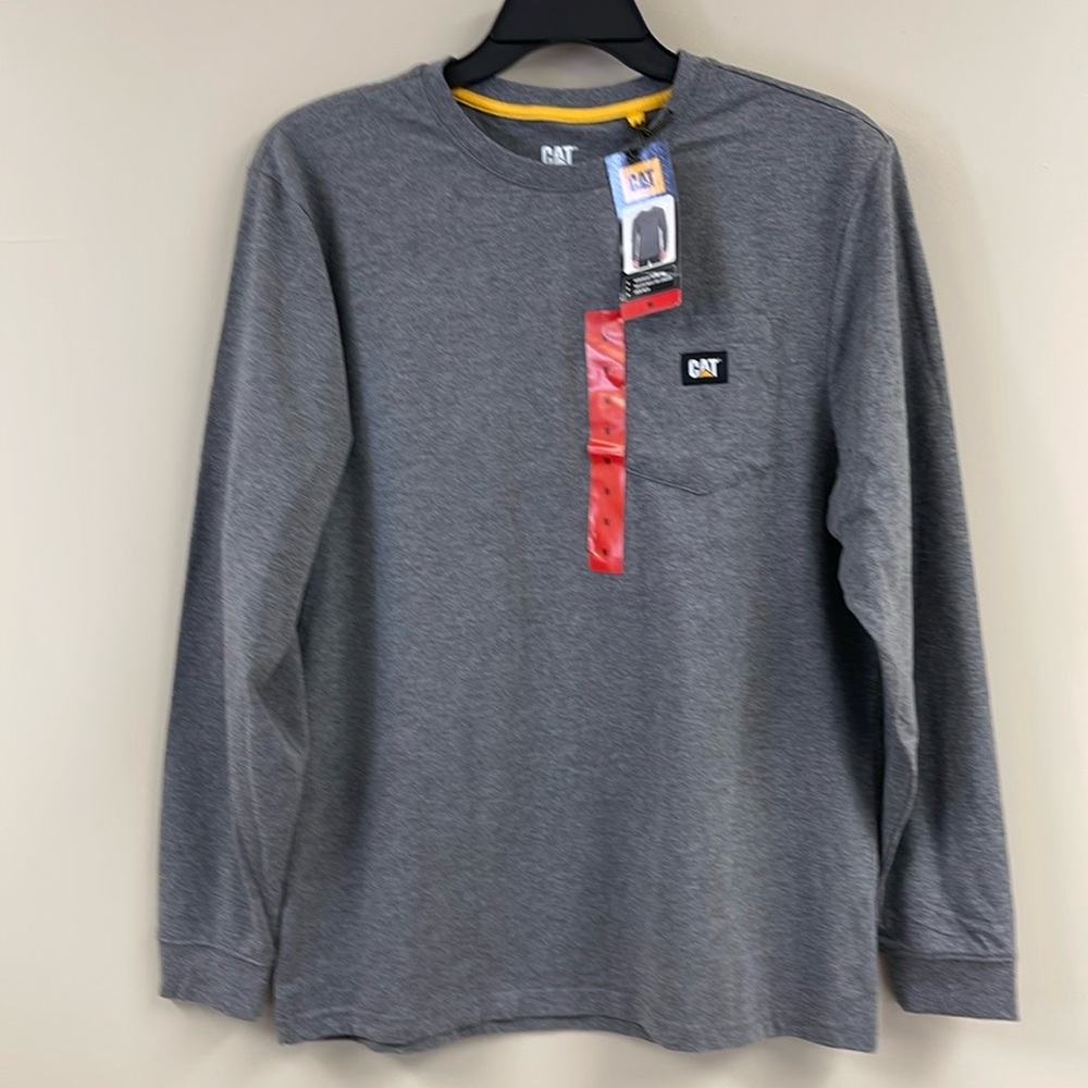 Caterpillar Men's Trademark Pocket Long Sleeve T-Shirt Dark Heather Grey Med NWT